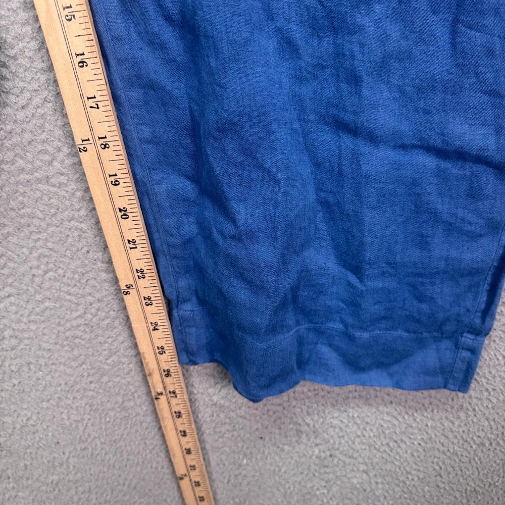 Tahari Pants Womens L Blue 100% Linen Wide Leg Cropped Beachy Resort Vacation - Picture 10 of 13